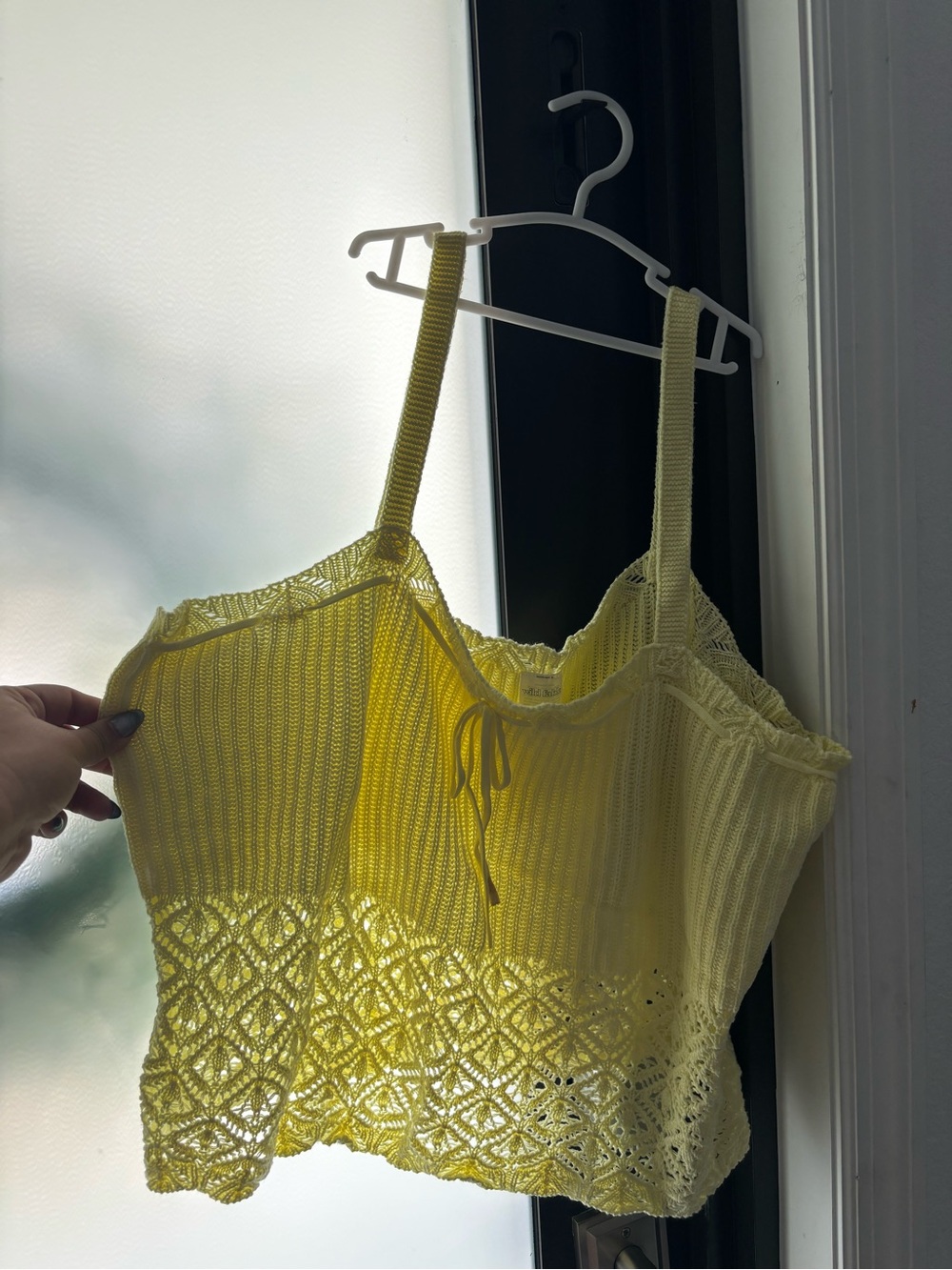 wild fable Pale Yellow Crochet Tie-Front Tank